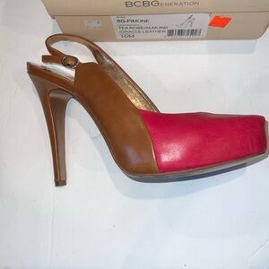 BCBG - Pimone  Tea Rose / Almond Sling Back Leather Heels